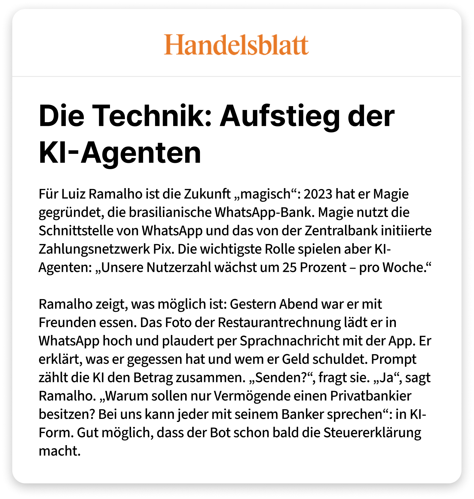 Handelsblatt: Aufstieg der KI-Agenten