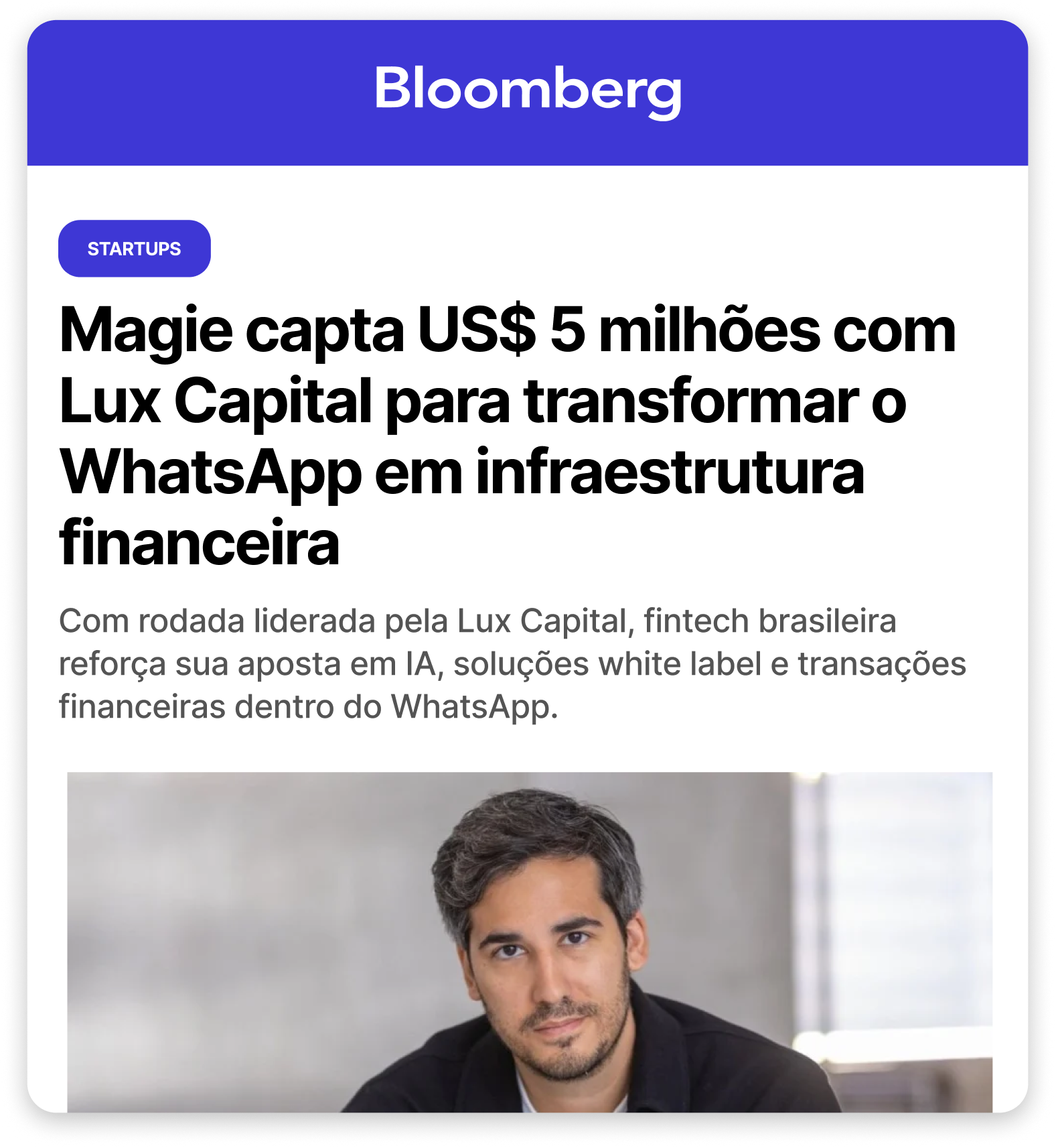 Bloomberg: Magie capta US$ 5 milhões com Lux Capital